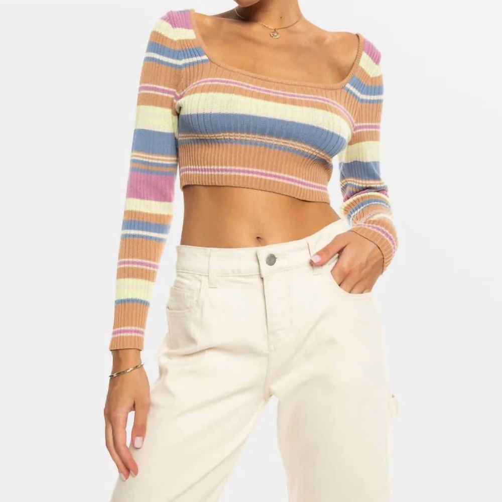 Sunshine Day Striped Cropped Sweater Top